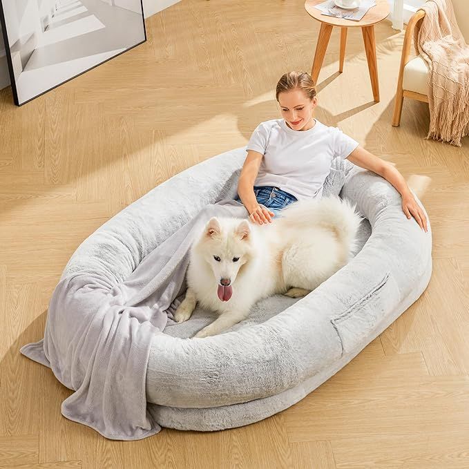 Human Dog Bed - 71''x47''x12.5'' Dog Bed for Humans Size Fits You and Pets, Washable Faux Fur Lar... | Amazon (US)