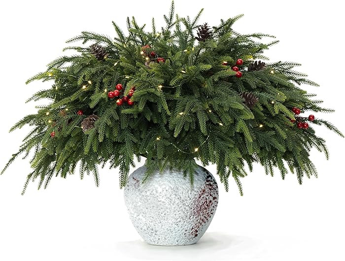 WHANLEY L&Q 20-Piece Set 23" Christmas Norfolk Pine Branches with Lights - Battery Operated Chris... | Amazon (US)