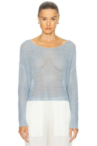 Enza Costa Linen Open Knit Bateau Sweater in Baby Blue | FWRD 