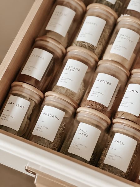 Amazon spice jars. They come with the pretty labels! Spice jar labels. Amazon find. Kitchen organization. Spice organization. 

#LTKfindsunder50 #LTKhome