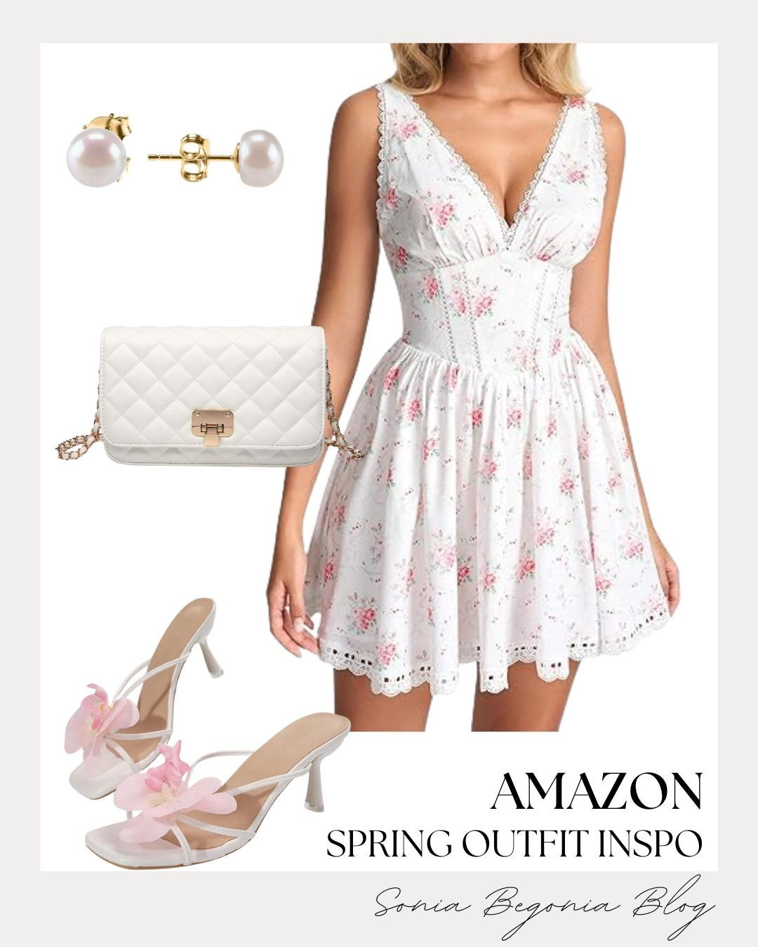 Spring Florals & Lace! 🌸

Embrace the blooming season with this perfectly balanced, feminine spring look—all under $50 from Amazon! 💖

I am obsessed with the statement piece: a dainty white mini dress featuring a soft pink floral print and a delicate lace-trimmed bodice. I love balancing the romantic dress with elegant, clean accessories: a white quilted crossbody bag and chic strappy heels adorned with oversized pink 3D flowers. Finish the look with classic gold pearl stud earrings for a touch of polished, whimsical glam!

#OOTD
#AmazonFashion
#SpringDress
#FloralPrint
#AmazonFinds
#FloralHeels
#SpringFashion
#FeminineStyle
#EverydayChic
#LTKStyle
#DateNightOutfit
#RomanticStyle
#BudgetFriendly
#SummerReady
#StylingInspo

#LTKspringtrends #LTKootd #LTKspring