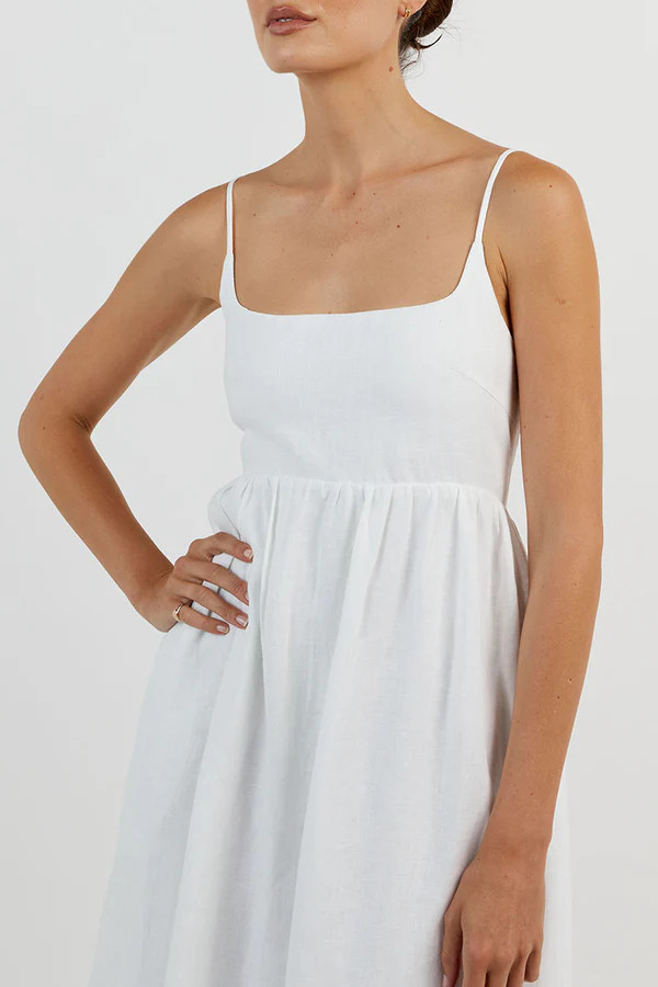 SUNNY WHITE LINEN MIDI DRESS | DISSH