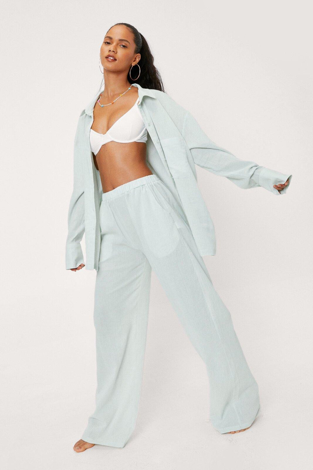 Womens Wide Leg Cover Up Pants - Sage - 6 | Nasty Gal (US)
