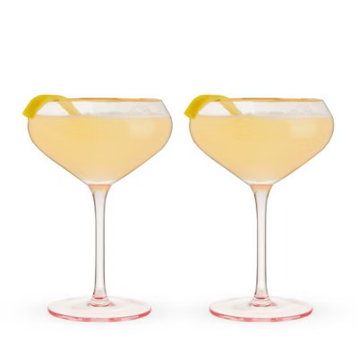 Twine Rose Crystal Coupe Glasses for Espresso Martinis, Mixed Drinks and Cocktails, Wedding Gifts, Home Bar Gifts for Women, 11.5 oz, Set of 2, Pink | Target