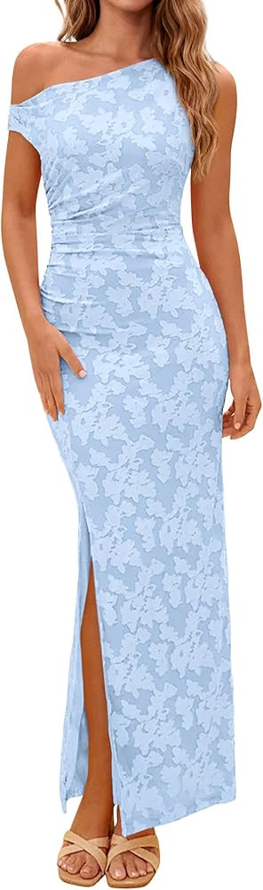 PRETTYGARDEN Womens Floral One Shoulder Maxi Dress 2026 Summer Spring Bodycon Ruched Side Slit El... | Amazon (US)