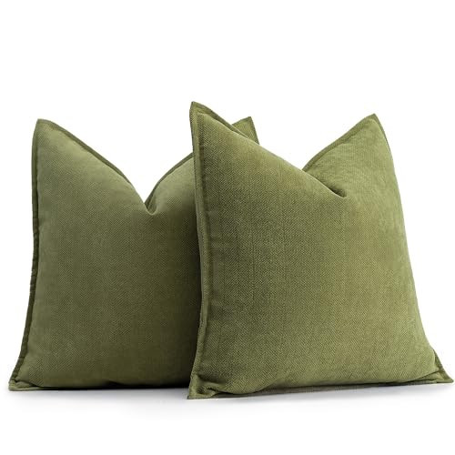 ZWJD Olive Green Pillow Covers 18x18 Set of 2 Chenille Throw Pillow Covers with Elegant Design Soft and Luxurious Decorative Throw Pillows for Couch, Bed, and Home Decor | Amazon (US)