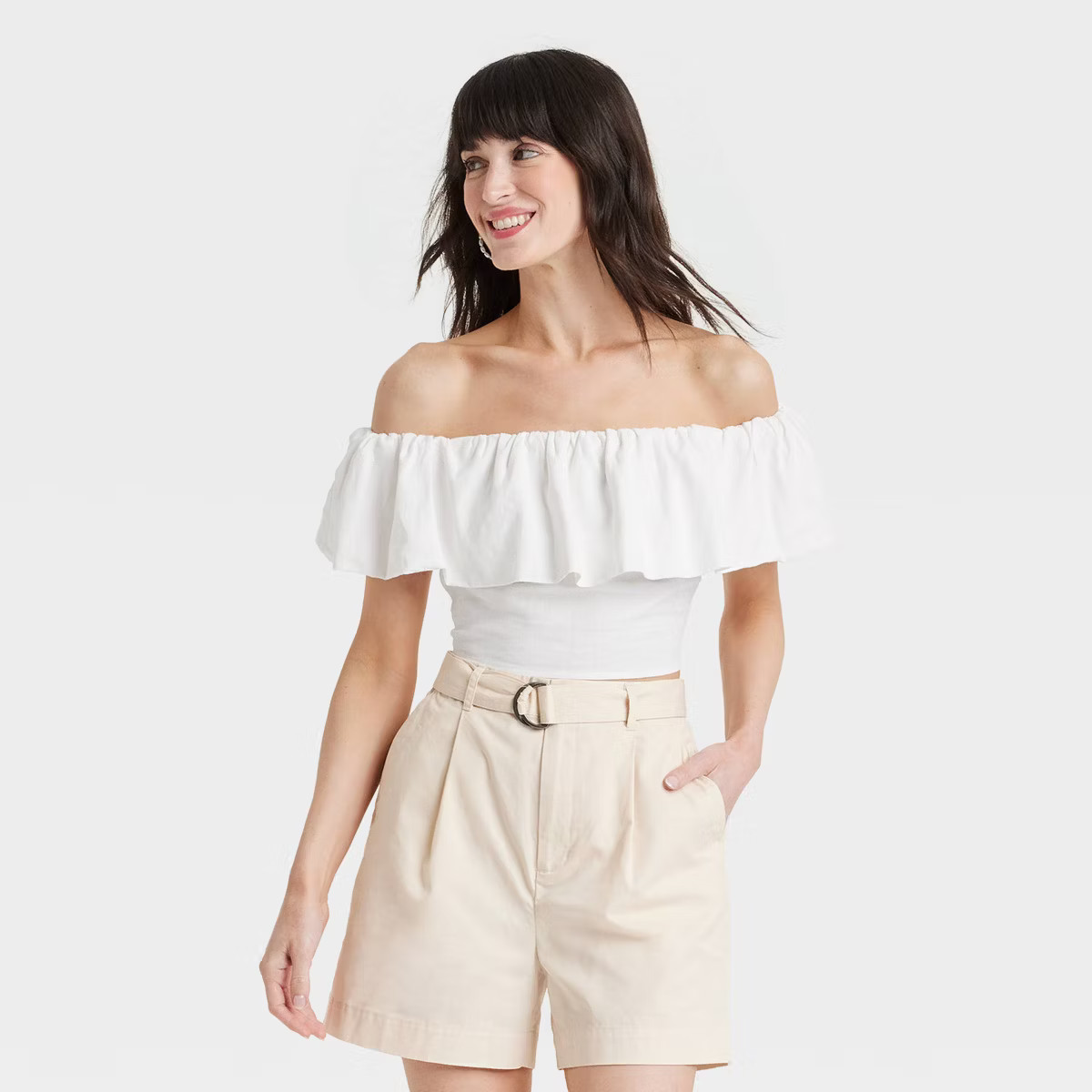 Women's Slim Fit Ruffle Sleeve Off the Shoulder Linen Blouse - A New Day™ | Target
