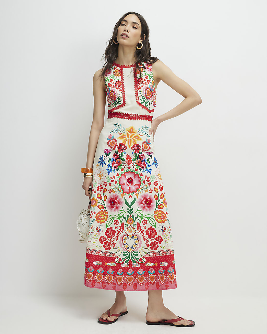 Cream Floral Print Cut Out Maxi Dress | River Island UK & IE