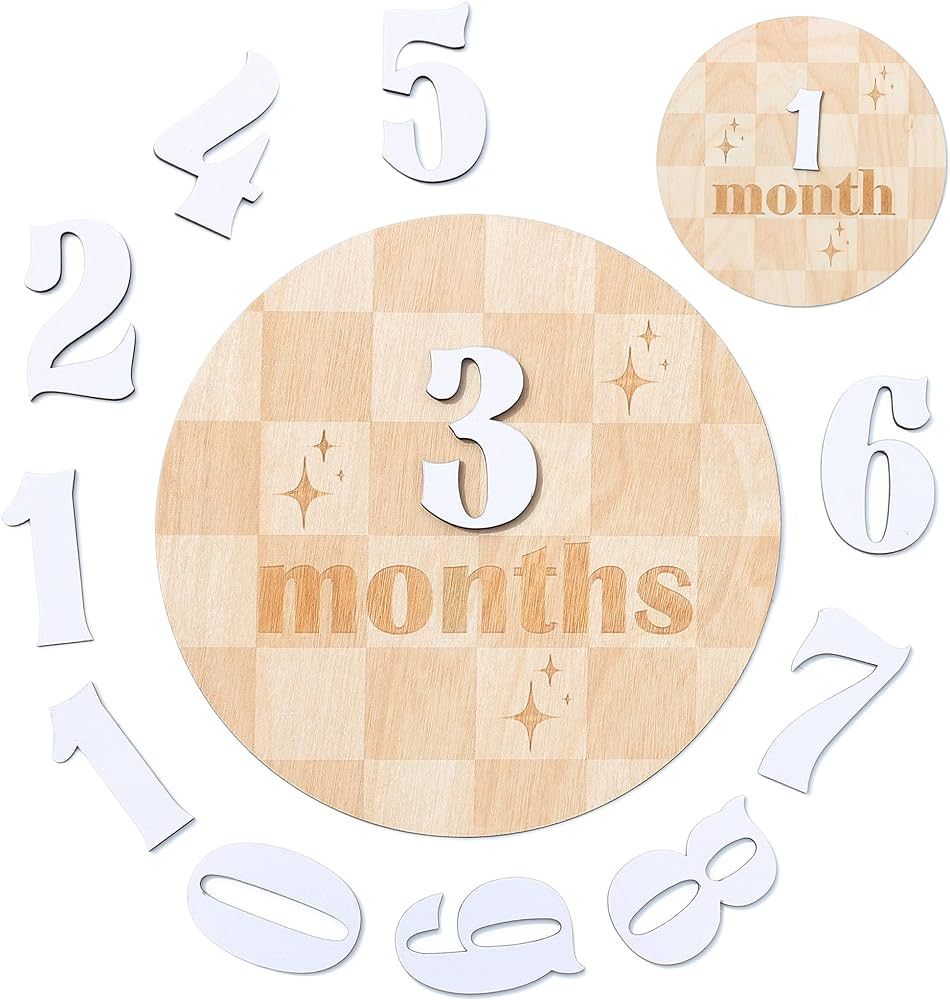 Baby Monthly Milestone Cards - Wooden Monthly Milestone Discs - Newborn Photography Props to Docu... | Amazon (US)