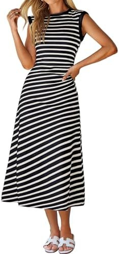 Glamaker Women Summer Tshirt Midi Dress Soft A Line Cap Sleeve Casual Sun Dress for Work Beach Va... | Amazon (US)