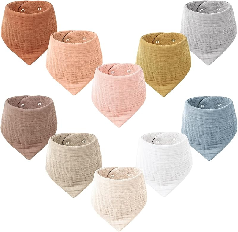 Konssy Muslin Baby Bibs 10 Pack Baby Bandana Drool Bibs 100% Cotton for Unisex Boys Girls, 10 Sol... | Amazon (US)