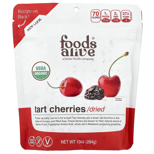 Foods Alive, Organic Tart Cherries, Dried, 10 oz (284 g) | iHerb