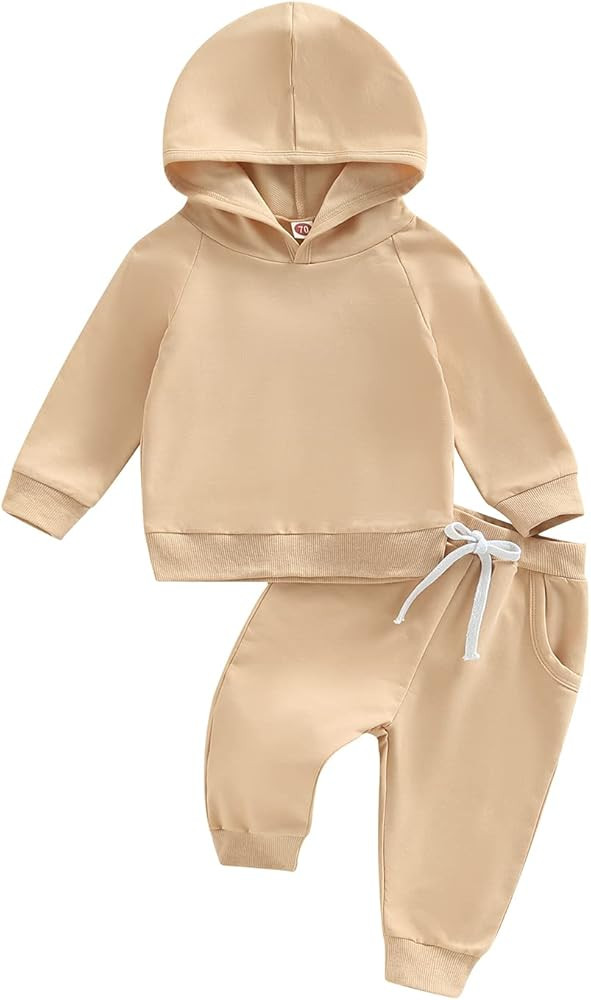 Infant Baby Boys Pants Set Hooded Solid Sweatshirt Top Pocket Elastic Waist Pants 2Pcs Outfits Fa... | Amazon (US)