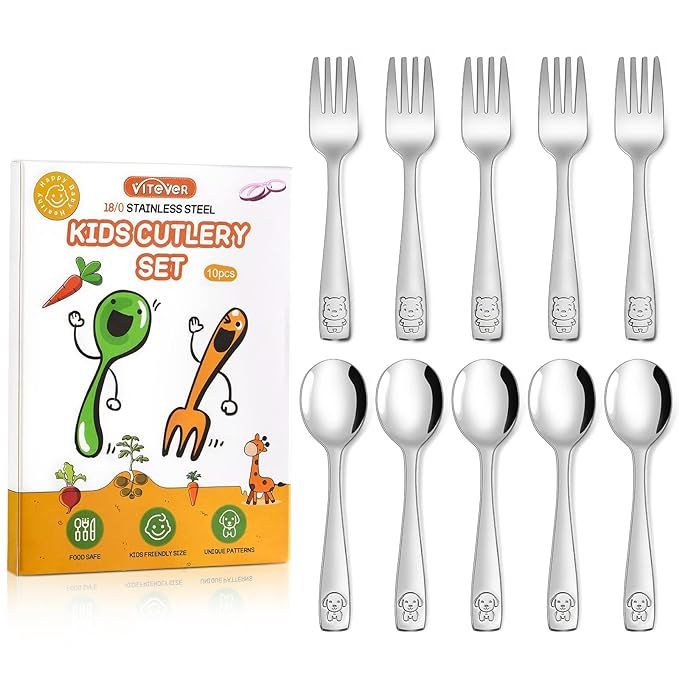 VITEVER 10-Piece Toddler Utensils, Kids Stainless Steel Silverware Set, Children Safe Forks and S... | Amazon (US)