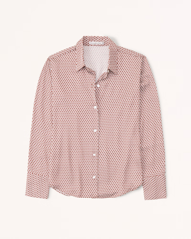 Long-Sleeve Satin Button-Up Shirt | Abercrombie & Fitch (US)