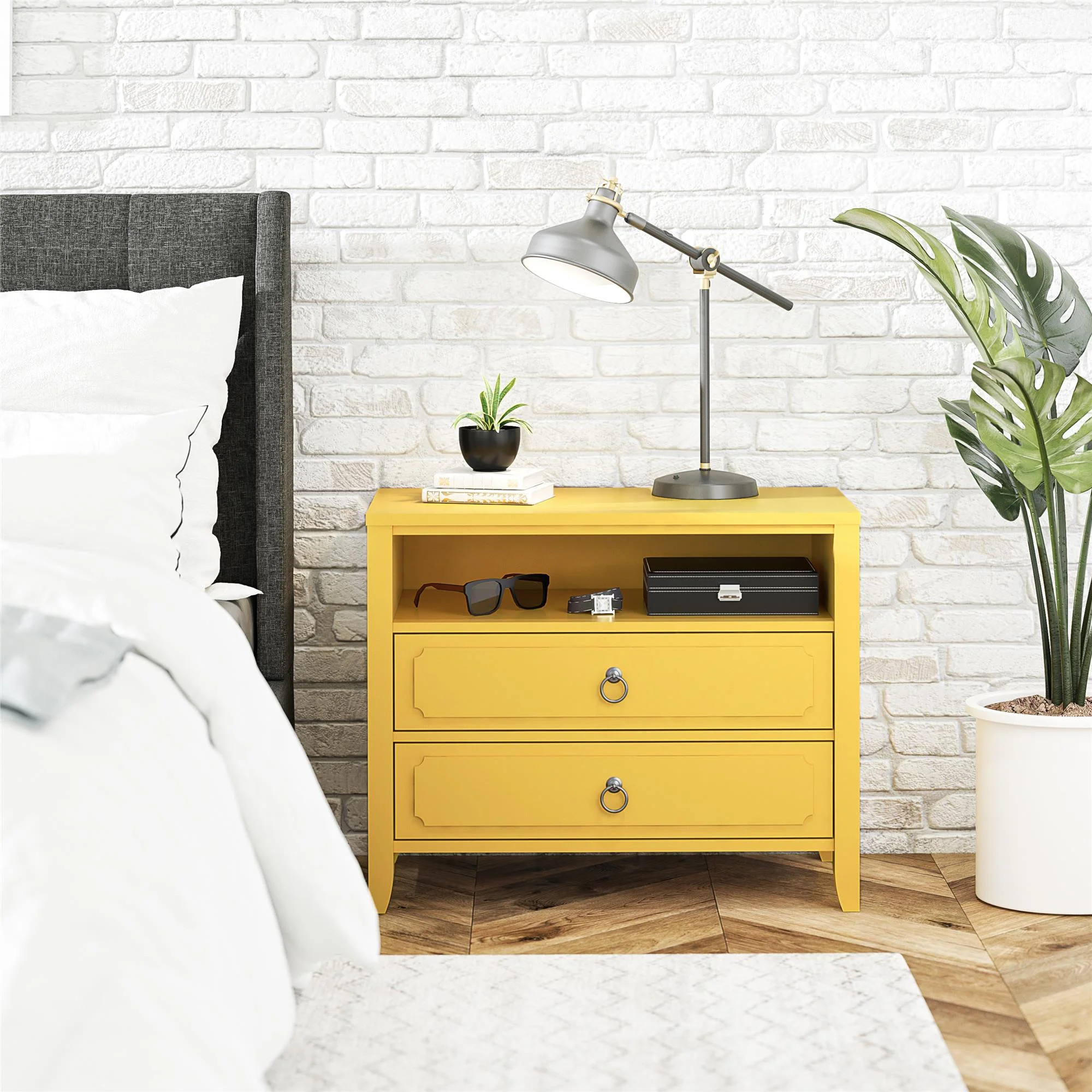 Novogratz Her Majesty 2 Drawer Nightstand, Mustard Yellow | Walmart (US)