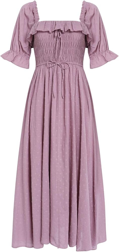 R.YIposha Women Vintage Elastic Square Neck Ruffled Half Sleeve Summer Backless Beach Flowy Maxi ... | Amazon (US)