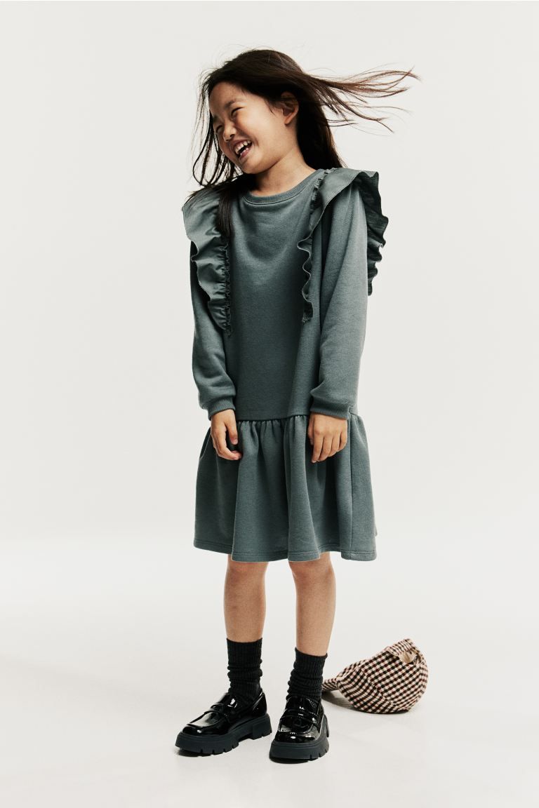 Flounce-trimmed Sweatshirt Dress | H&M (US + CA)