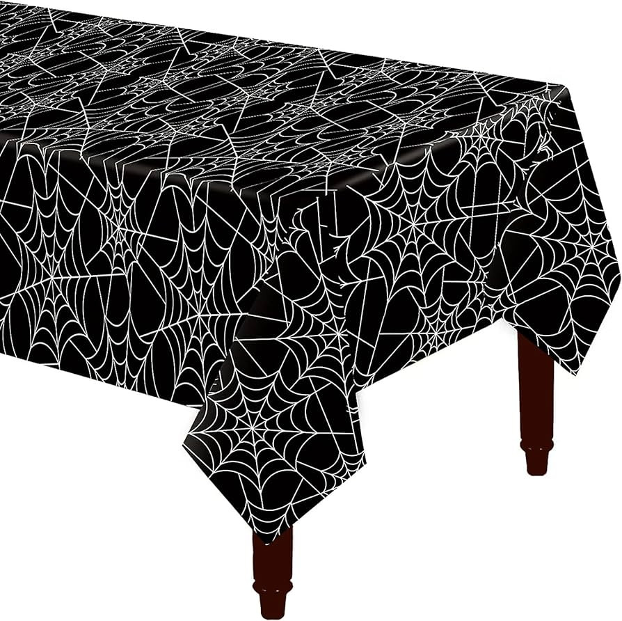 54x107 Inch Halloween Tablecloth, Black Rectangular Spider Web Table Cover, Spillproof Washable P... | Amazon (US)