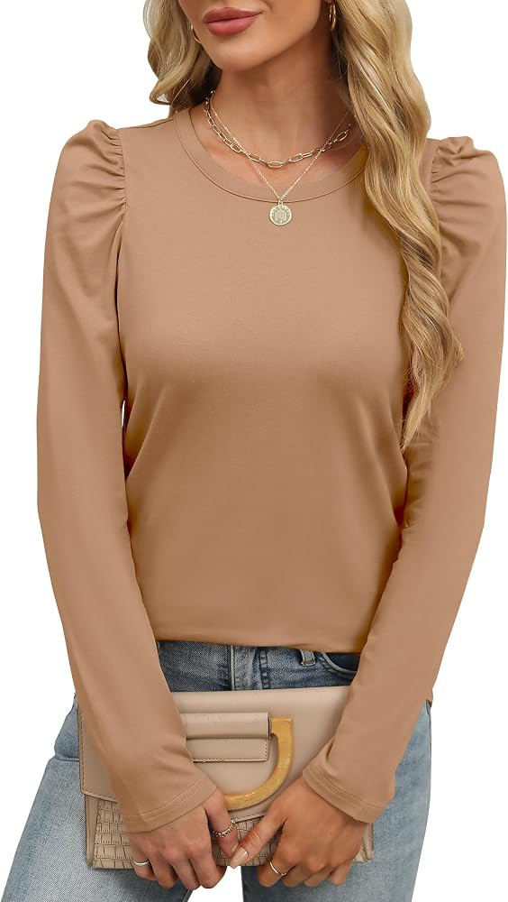 ANRABESS Womens Puff Long Sleeve Shirts Crewneck Fall Tops Basic Dressy Casual Blouses 2025 Trend... | Amazon (US)