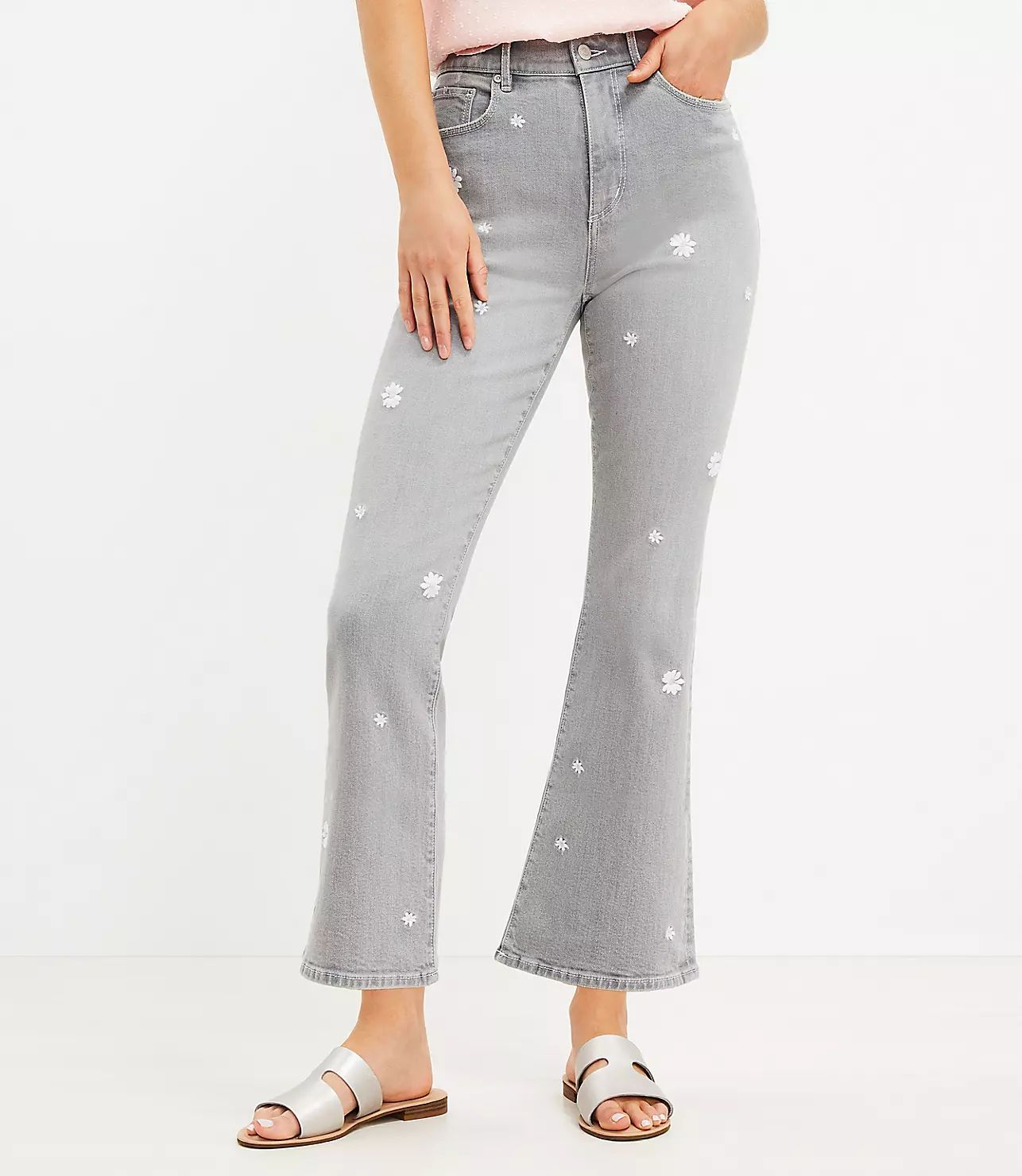 Daisy High Rise Kick Crop Jeans in Light Grey Wash | LOFT