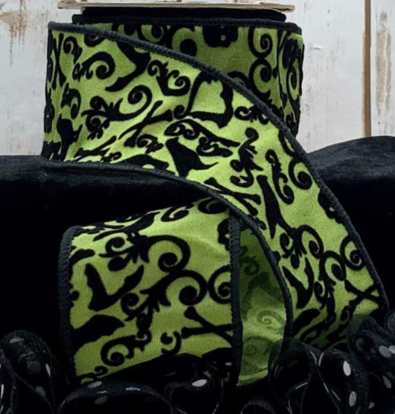 D Stevens, 10 Yards, 2.5 Inch Wired Ribbon, Halloween Ribbon, Green Ribbon, Scroll Ribbon, Black ... | Etsy (US)