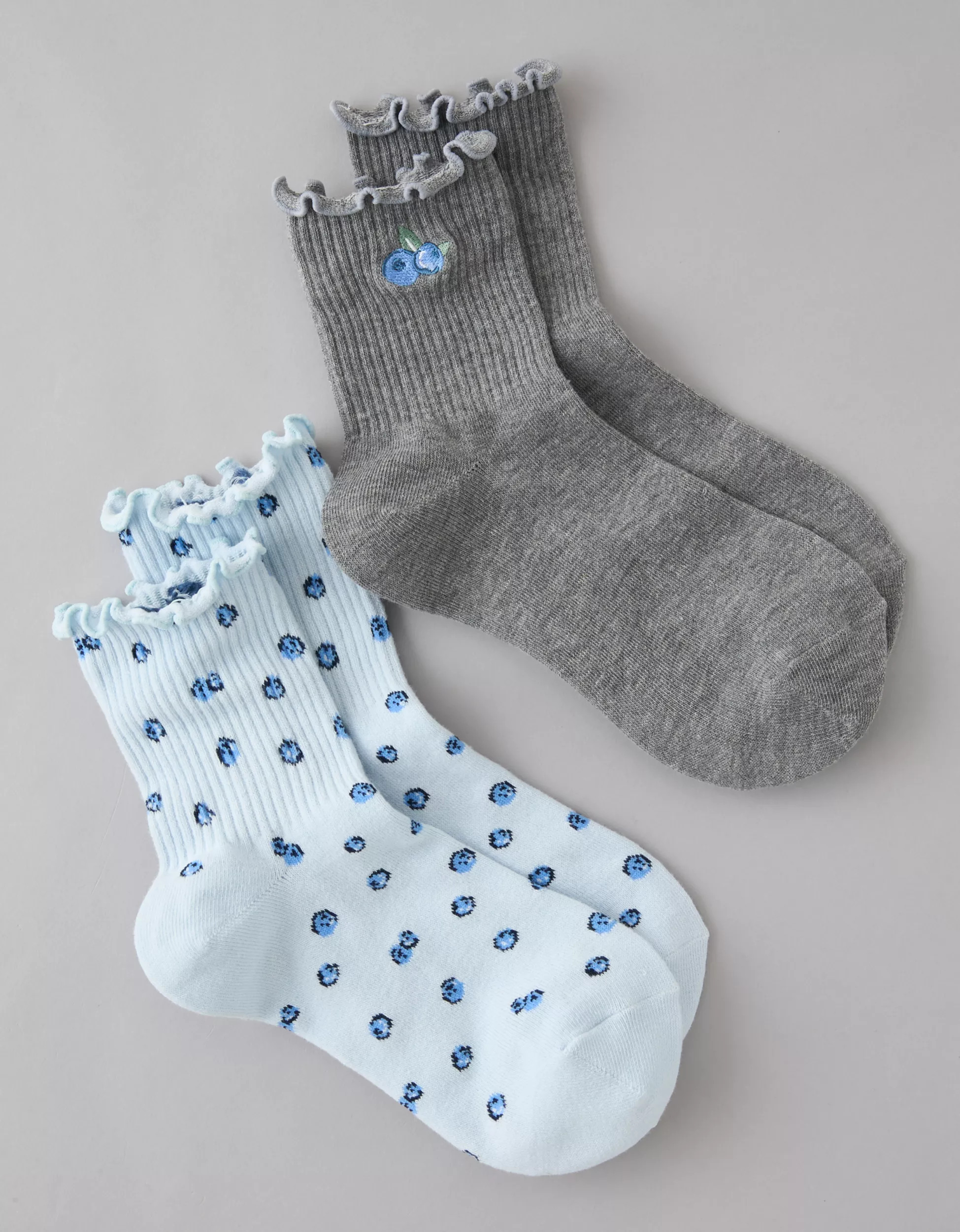 AE Fruit Ruffled Cropped Crew Socks 2-Pack | American Eagle Outfitters (US & CA)