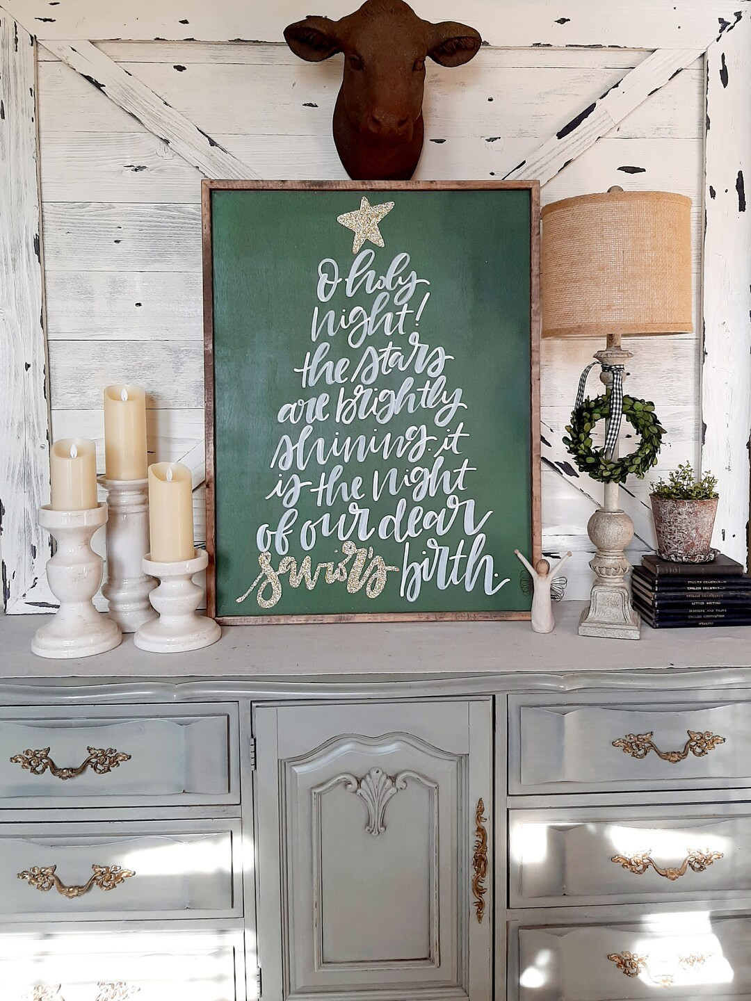 Large Christmas Sign, Christmas Mantle, Christmas Decor, O Holy Night, Christmas Tree, GOLD Glitt... | Etsy (US)