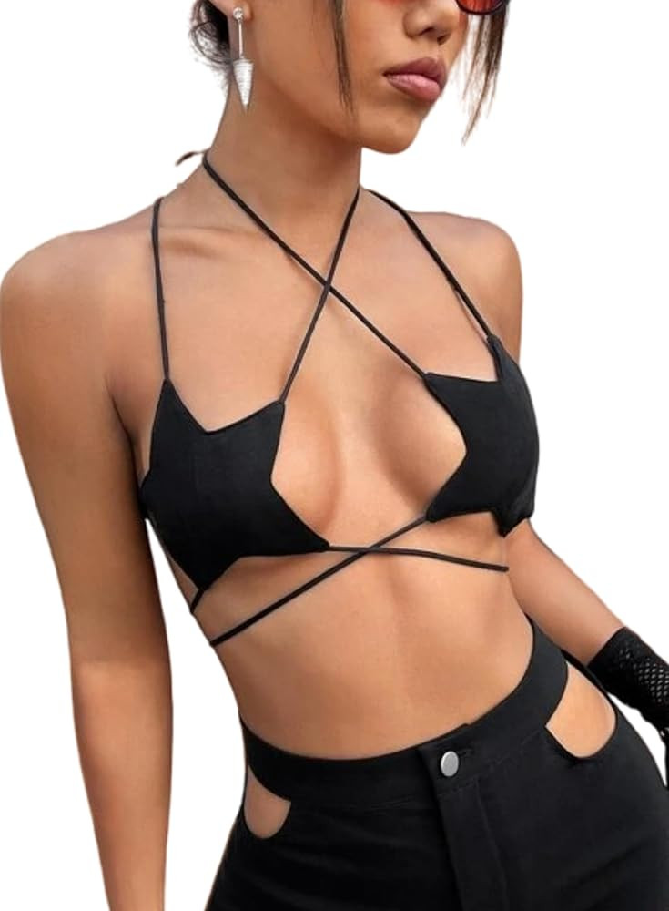 Rave Star Top for Women - Sexy Halter Party Dance Bra Backless Strappy Crisscross Wrap Tie Music ... | Amazon (US)