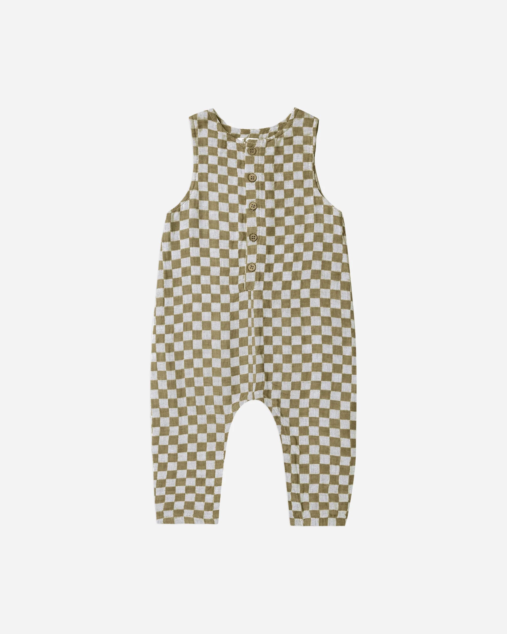 button jumpsuit || olive check | Rylee + Cru