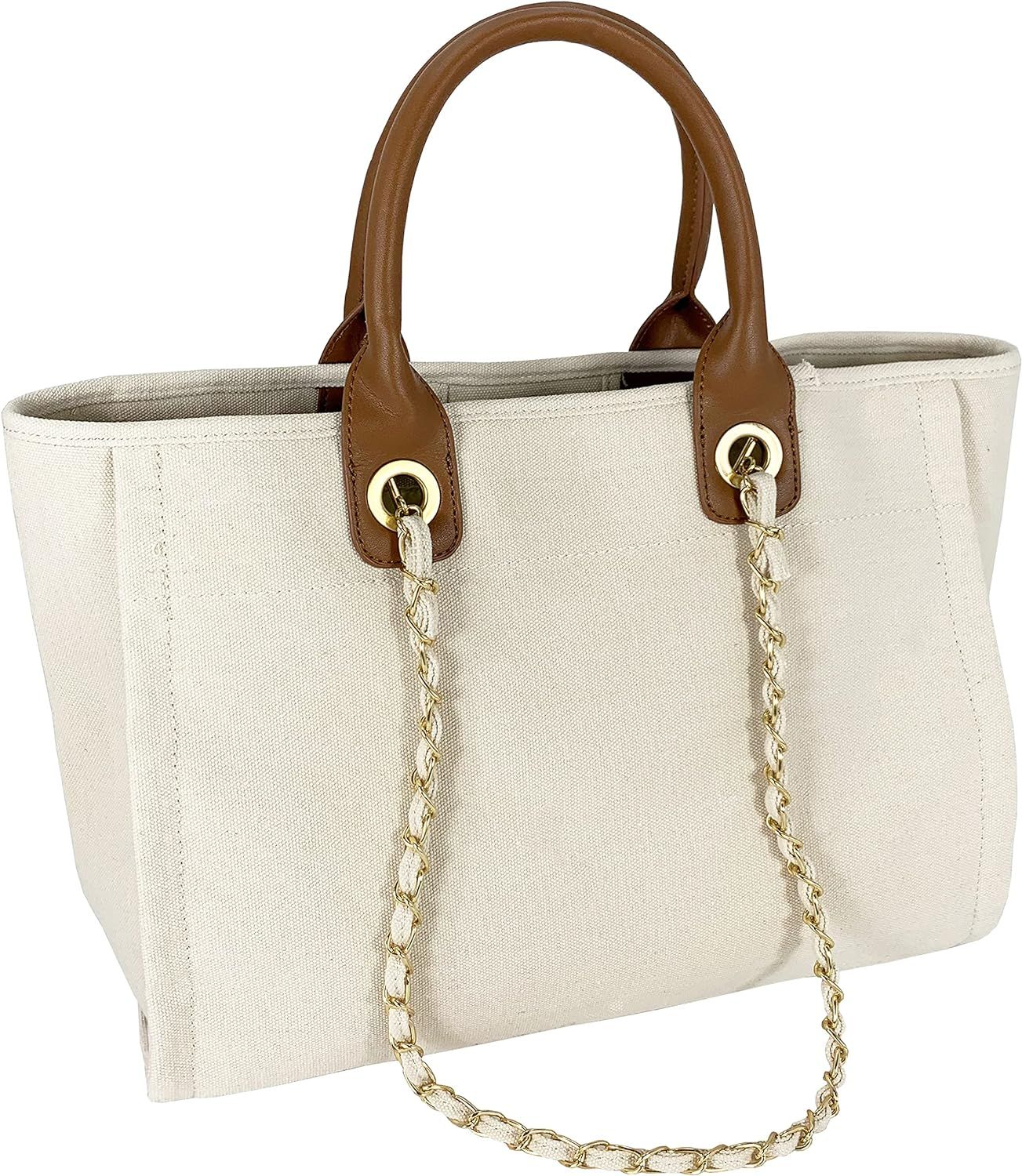 Hidora Women Canvas Satchel Handbag Shoulder Bag Totebag with Chain | Amazon (US)