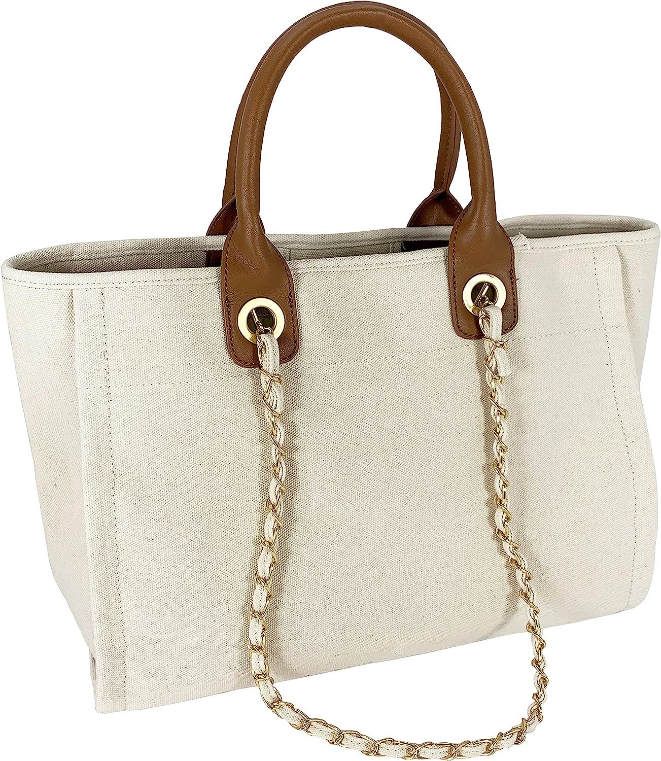 Hidora Women Canvas Satchel Handbag Shoulder Bag Totebag with Chain | Amazon (US)