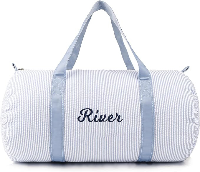 MT WORLD Personalized Duffle Bag for Kid Seersucker Cloth Overnight Duffel Bag with Name Toddler ... | Amazon (US)