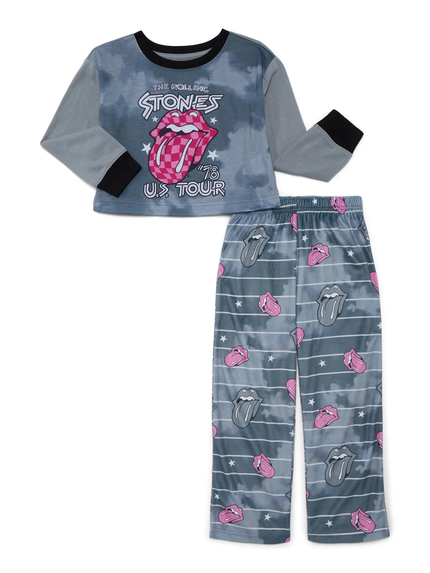 The Rolling Stones Girls Long Sleeve Top and Pants Pajama Set, 2-Piece, Size 4-12 - Walmart.com | Walmart (US)