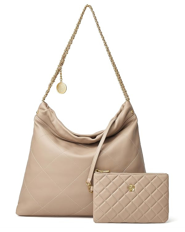 DORIS&JACKY Leather Quilted Tote Bag Set for Women Soft Lambskin Designer Shoulder Chain Purse wi... | Amazon (US)