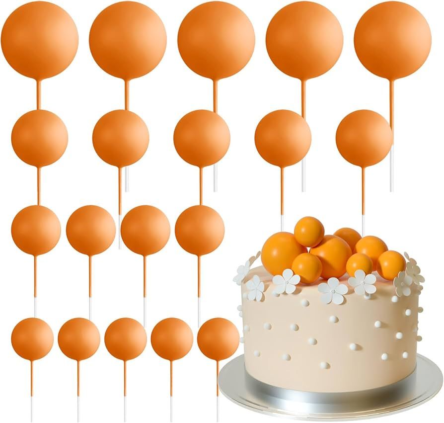 ASTARON 20 Pcs Ball Cake Topper Decorations Mini Balloons Cake Topper Sticks Orange Balls Cake Pi... | Amazon (US)