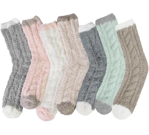 Womens Winter Fuzzy Socks Cozy Fluffy Socks Warm Fuzzy Christmas Socks for Women Gifts, B-Twists 02(7 Pairs) | Amazon (US)