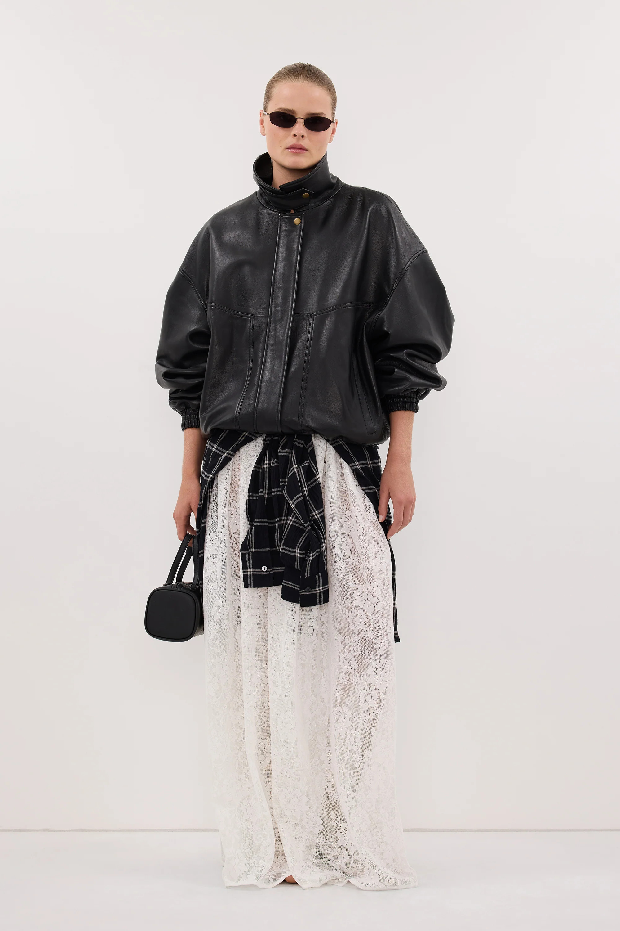SERIN BLACK LEATHER BOMBER JACKET | DISSH