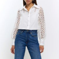 River Island White Broderie Long Sleeve Shirt | River Island UK & IE
