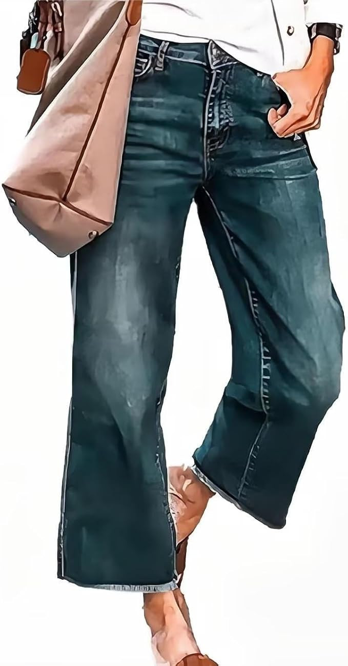 Flamingals Straight Leg Jeans for Women 2023 Casual Raw Hem Mid Waisted Pants | Amazon (US)