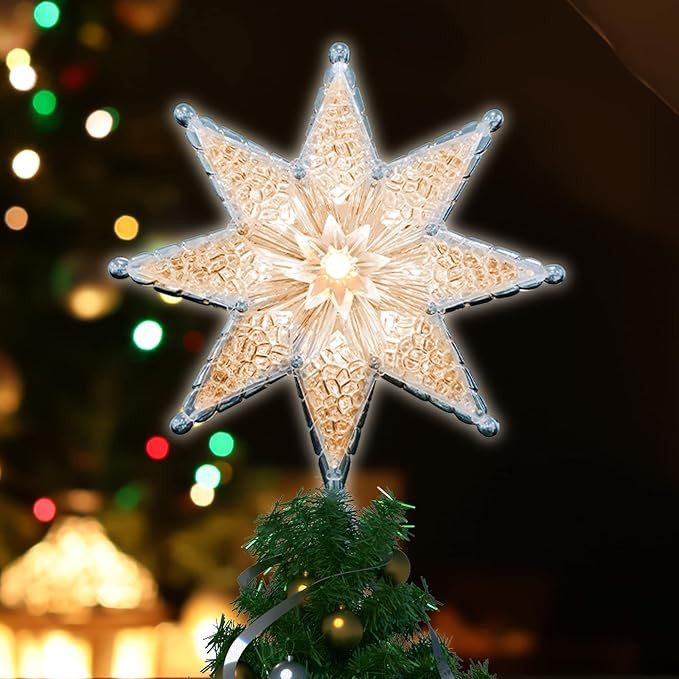 8" Lighted Double-Sided Star Tree Topper, 8-Point Star Xmas Tree Topper with 10 Clear Warm Lights... | Amazon (US)