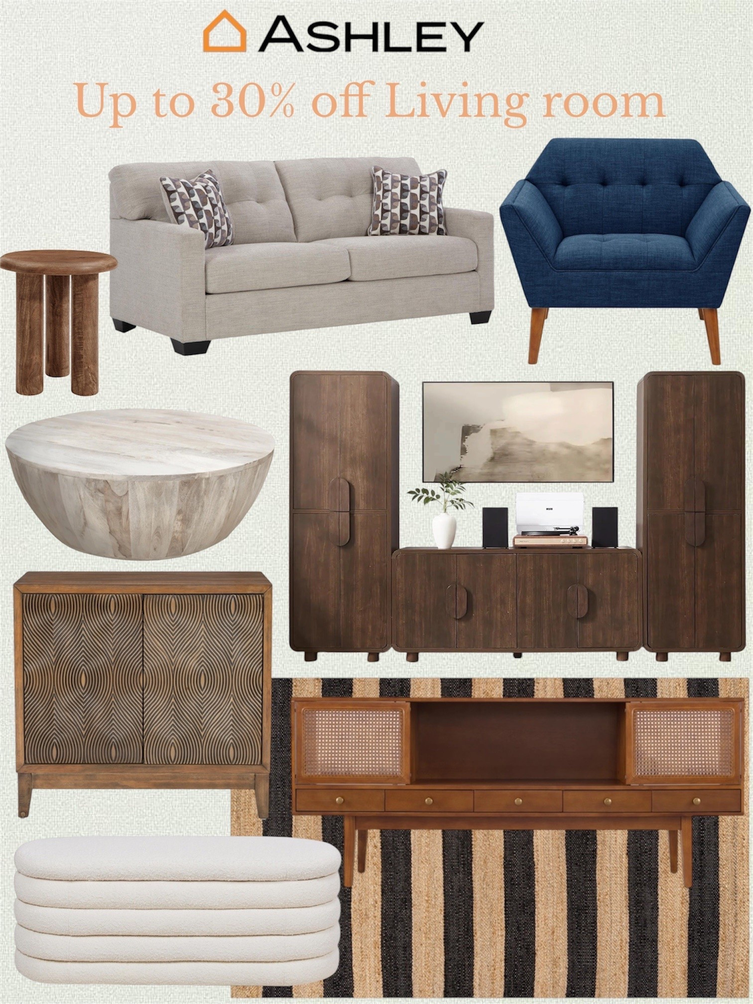 Ashley Sale: up to 30% off living room. 



Coffee table, area rug, sofa, side table, tv stand, accent chair

#LTKSeasonal #LTKHome #LTKSaleAlert