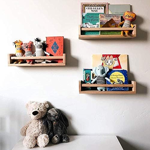 Amazon.com: Wood Floating Nursery Shelves - Set of 2 -Wall Shelves for Bathroom Decor, Kitchen Sp... | Amazon (US)