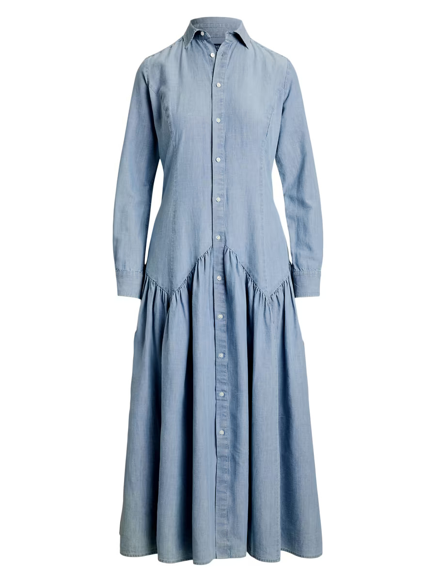 Drop-Waist Cotton-Linen Chambray Shirtdress | Saks Fifth Avenue