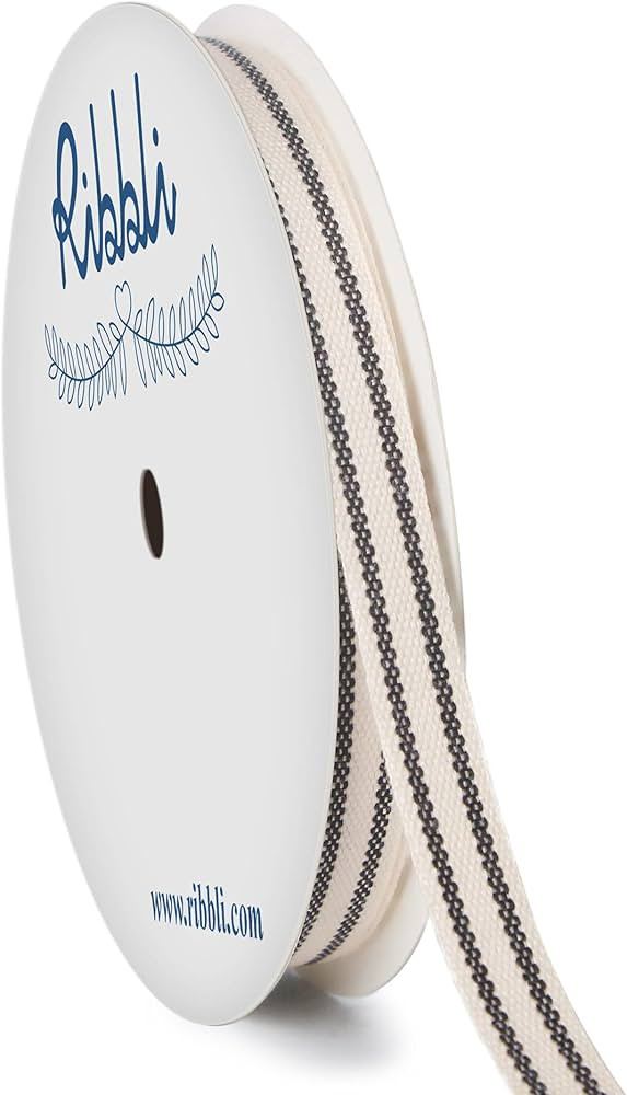 Ribbli Natural Cotton Stripe Ribbon,3/8 Inch x 10 Yard Spool,Natural/Black,Farmhouse Rinbbon,Use ... | Amazon (US)