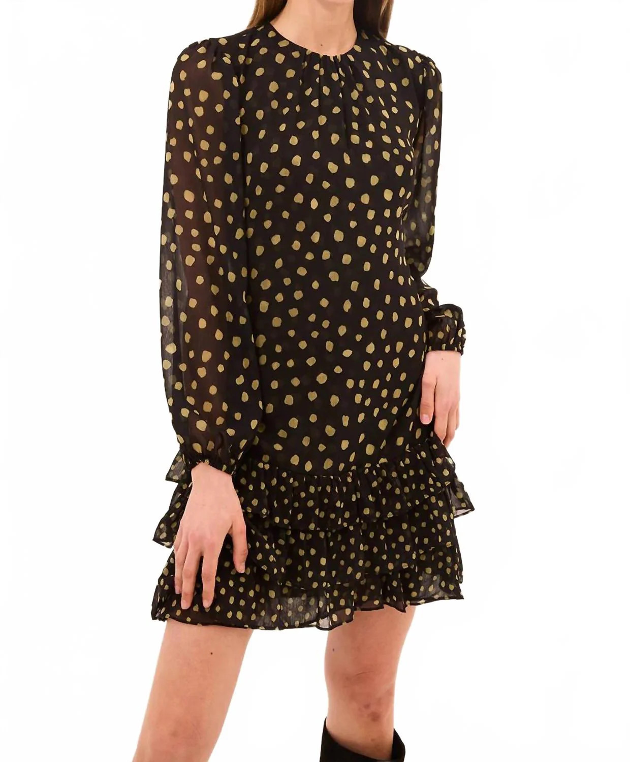 Cleo Dress In Golden Polka Dot Mix | Shop Simon