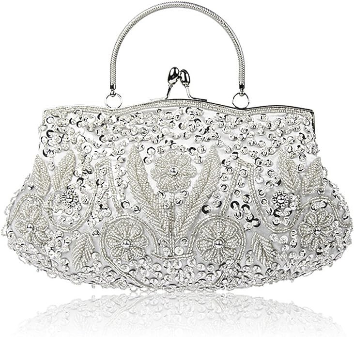 Simcat Beaded Sequin Flower Evening Purse Large Clutch Bag | Amazon (US)