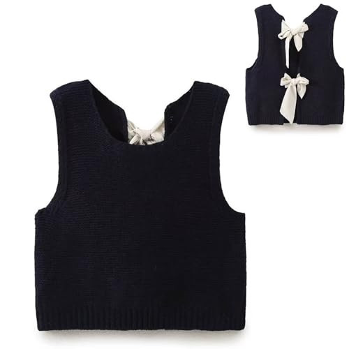 Women Y2k Bow Tie Back Sweater Vest, Bow Tie Back Knitted Tank Tops, Sweater Vest with Bows (Black,S) | Amazon (US)