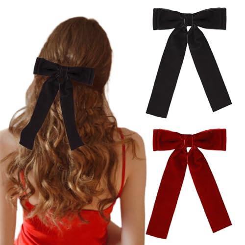 Velvet Hair Bows for Women Bow Hair Clips Cute Hair Ribbons Girls Ribbon Bows for Hair BowKnot Barrettes Velvet Hair Bow Clips 2PCS Fashion Hair Accessories for Women, Black Red Hair Bows | Amazon (US)