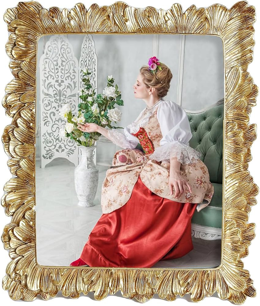 MOMLKFDAY Gold 8x10 Picture Frames Vintage Photo Frame Rose Gold Flower Leaf with Glass Front Ant... | Amazon (US)